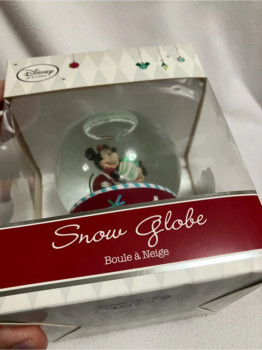 2014 Disney Store Mickey and Minnie Mouse Holiday Snow Globe NIB
